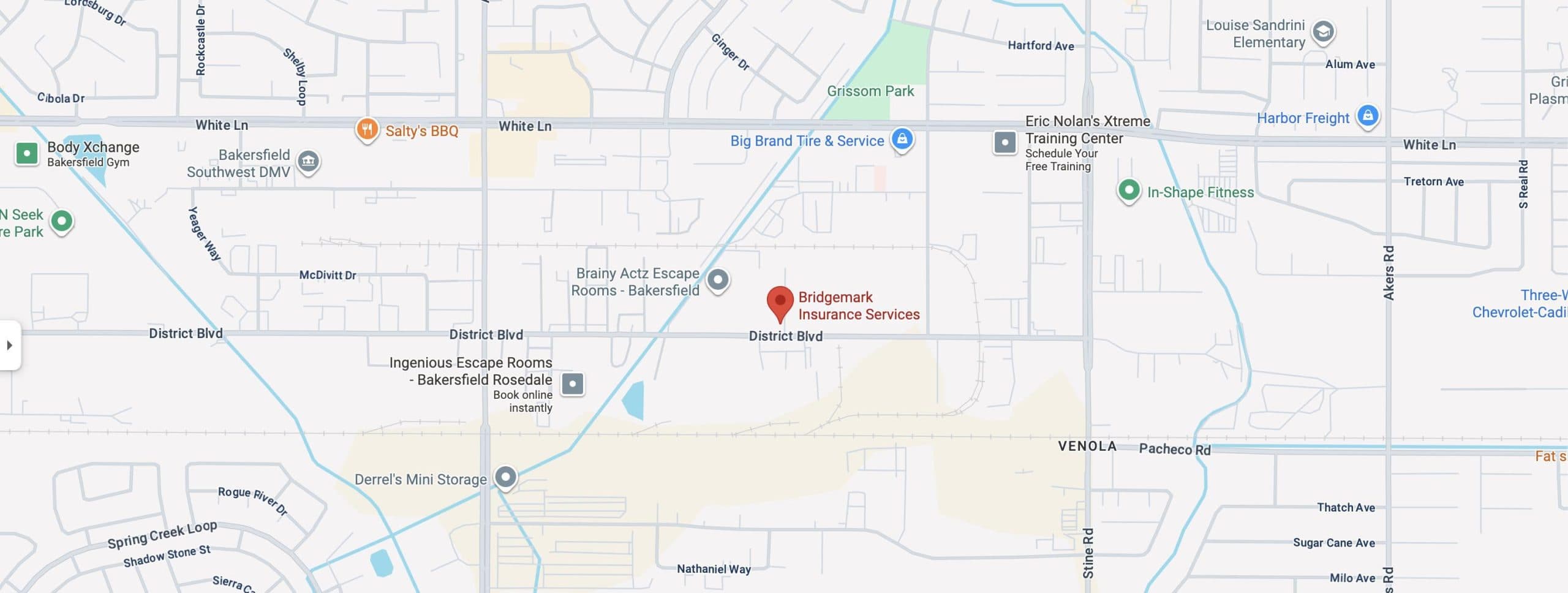 Map to Bridgemark Insurance, 5610 District Blvd Ste 103, Bakersfield CA 93313